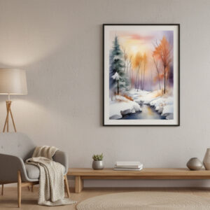 Winter Forest Watercolor Printable Wall Art – Serene Snow Landscape